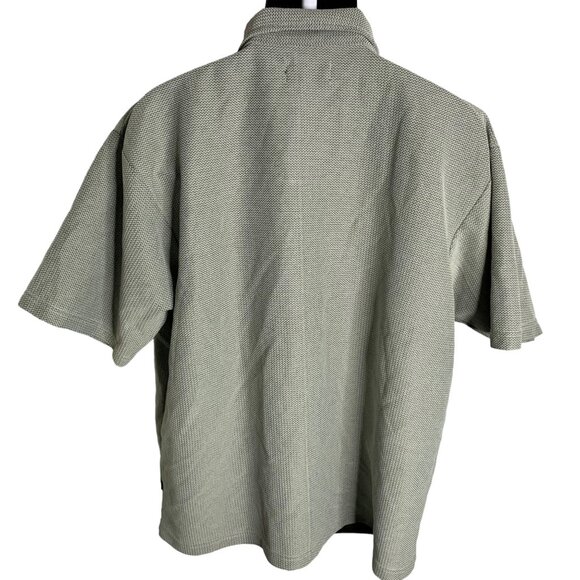 Vintage 90s Adolfo Button Up Club Shirt L Grey Black Texture Short Sleeve Pocket - Picture 4 of 6